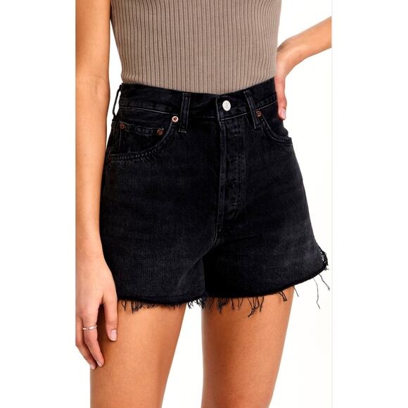 Agolde DeeVintage-Inspired High Rise Distressed Denim Shorts Size 25 Raw Hem